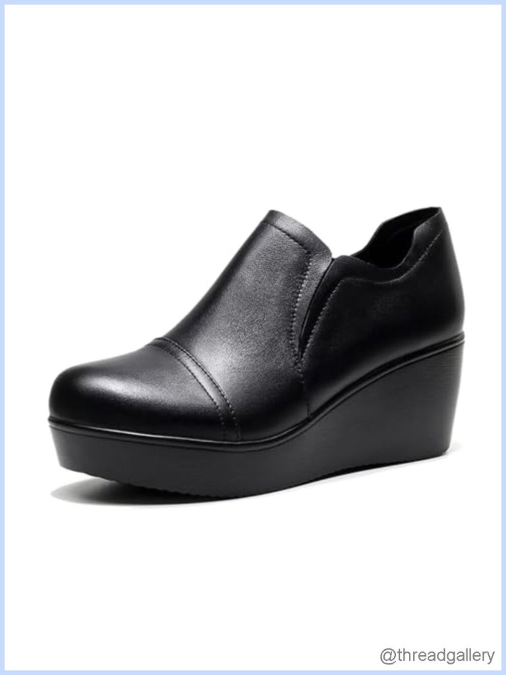 Women's Leather Wedge Heel Slip On Ankle Booties Round Toe Platform Casual